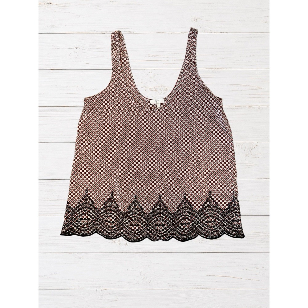 Joie 100% Silk Embroidered Scalloped Hem Boho Tank Top Medium